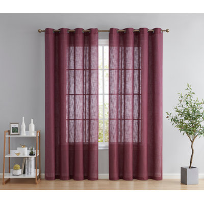 Aleksander Faux Linen Semi Sheer Grommet Curtain Pair