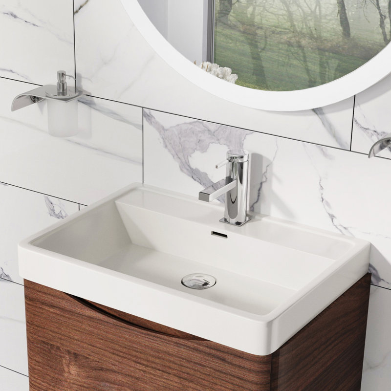 Stanhope 600mm Single Bathroom Vanity with Integrated Resin Basin, Dark Wood