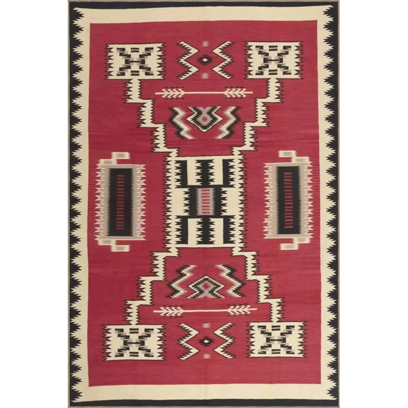 Red Themed Figure Motif Ethnic Patterned Vintage Decorative Carpet, Rectangle 3'4" x 5'