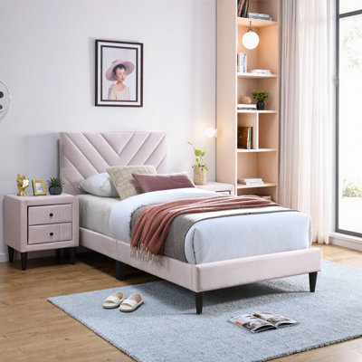 Lit tête de lit tapissier réglable en velours avec coutures en V