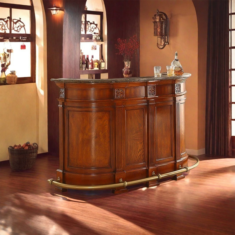 Retro minimalist solid wood bar table with a marble top