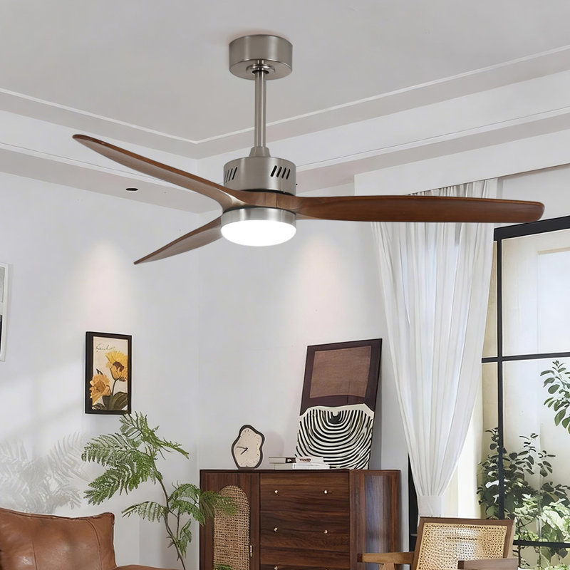 Ventilateur de plafond standard en noyer de nickel de 52 po Glio avec DEL intégrée et télécommande avec moteur à courant continu réversible