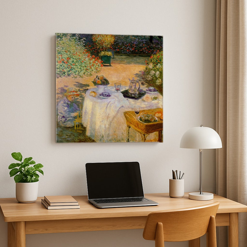 Le Déjeuner (1873) — Tableau mural carré en métal, 12" H x 12" W