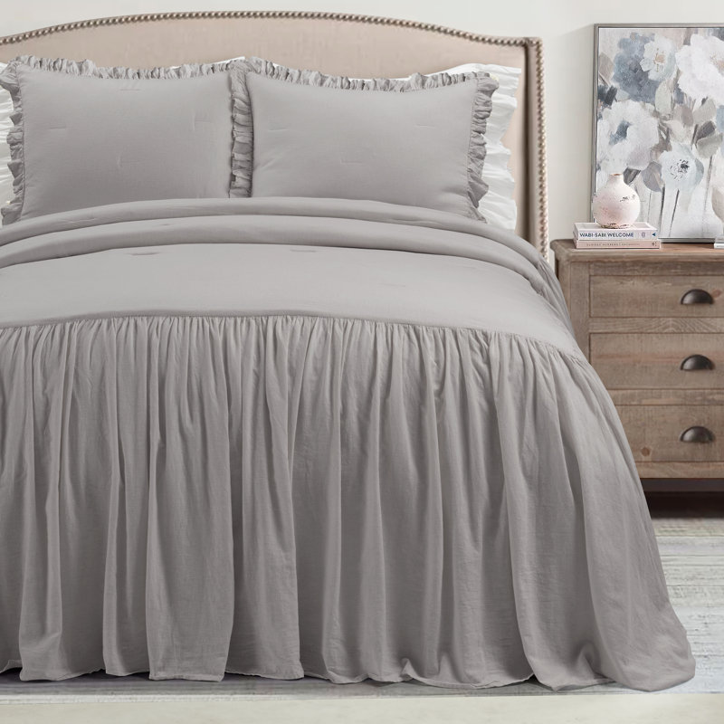  3 Piece Coverlet Set, Gray, Full/Queen Coverlet/Bedspread + 3 Standard Shams