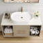 Meuble-lavabo de 22,8 po en céramique blanche, lavabo vasque ovale avec corps à rayures verticales, bonde centrale et ensemble escamotable, ensemble de comptoir sec fait de place, fonction anti-éclaboussures