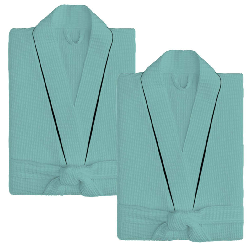 Peignoir 2 pièces en coton gaufré, L, Bleu sarcelle