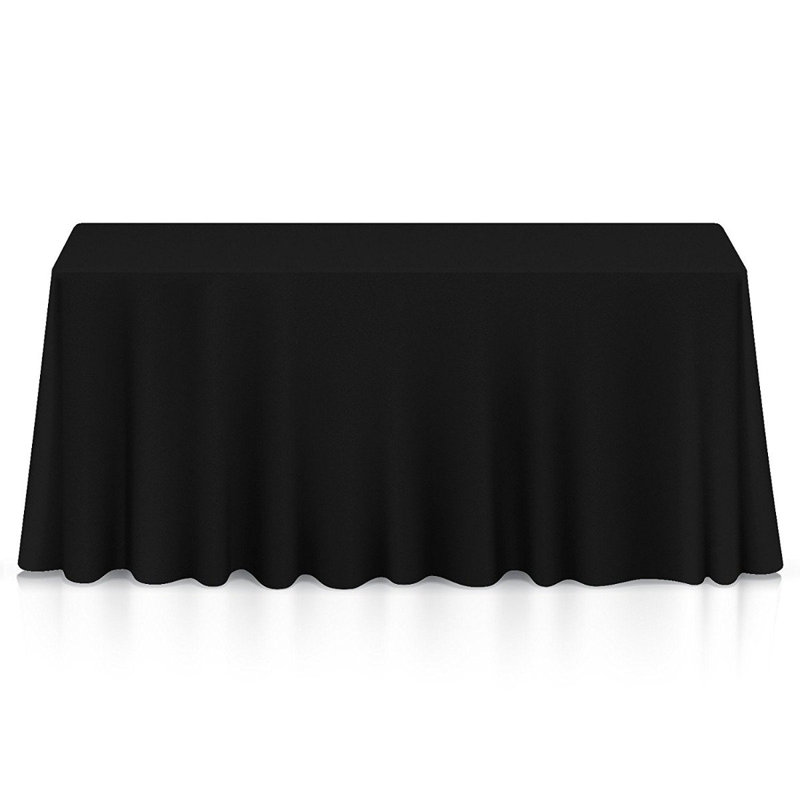 Polyester Tablecloth Wedding Party Décor Event Decoration Ivory Solid Colour7, 230cm W x 335cm L, Black