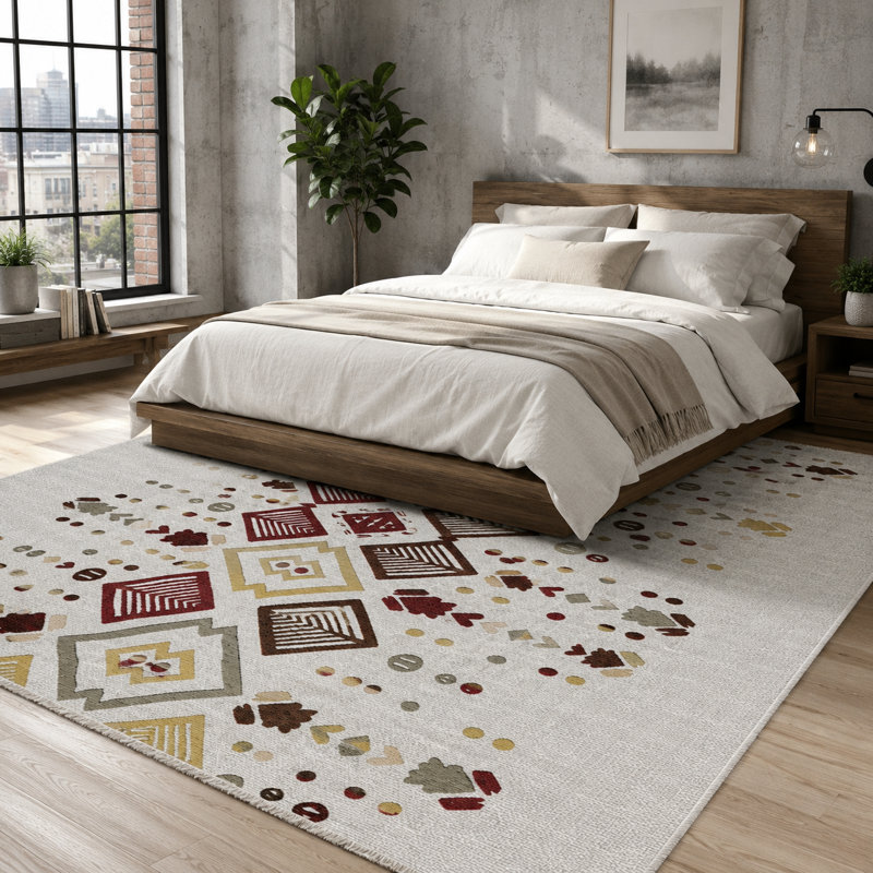 Geometric Cotton and Chenille Flatweave Area Rug, 80 x 150 cm