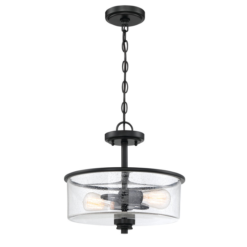 Willard 2 - Light Dimmable Drum Chandelier, Clear Seeded, Flat Black