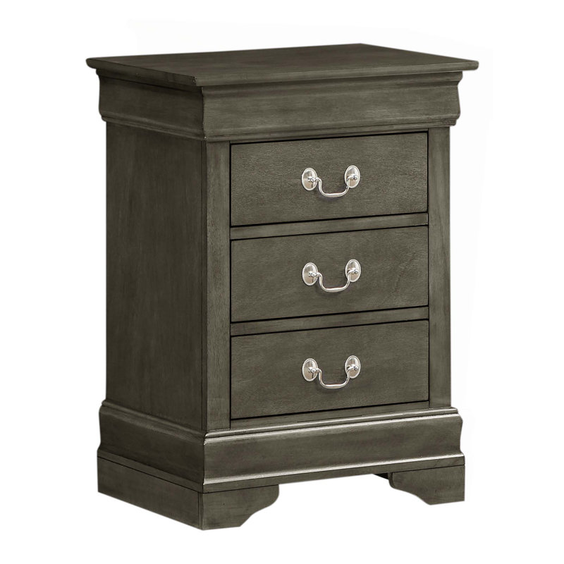 Table de chevet traditionnelle avec tiroirs, Gris