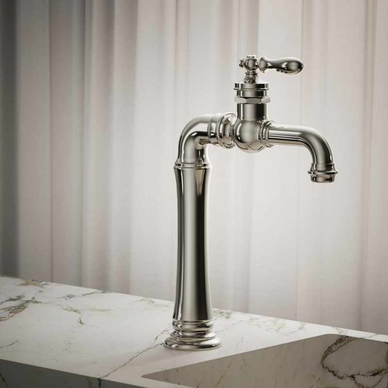 Artifacts Gentleman's Single Hole Bathroom Faucet with Drain Assemby, Vibrant Polished Nickel