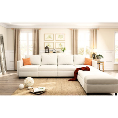 Canapé modulaire en U avec rangement et tissu chenille, grand canapé 6 places de 123 po, pour le salon