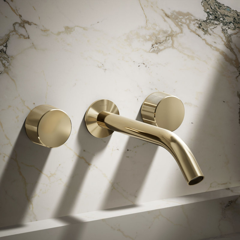 Components Wall-Mount Bathroom Sink Faucet Trim with Oyl Handles, Vibrant French Gold