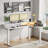 L Shaped Standing Desk,with 3 drawer storage spaces,Adjustable Height Electric Desk With Memory Controller, Ergonomic Large Computer Table with Left and Right Interchangeable Installation,Equipped with LED lights， 63 inch，White-603000270