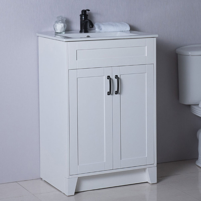 Longo 24'' Single Bathroom Vanity with Ceramic Top, White
