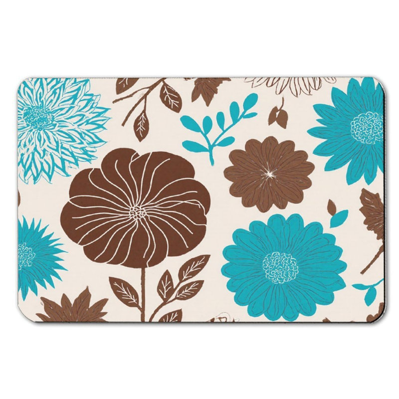 Tapis de bain floral brun sarcelle, 16 x 24