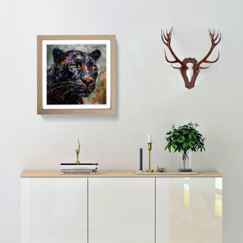 Panther Palette Knife Painting - Framed Print, Oak