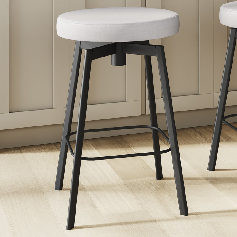 Borries Swivel Backless Counter & Bar Stool, Vinyl-White, Bar Stool (30.75" Seat Height)