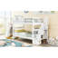 Lit superposé Twintwin avec rangement fonctionnel et barrière de sécurité sécurisée, contenants blancs pour les essentiels de chambre à coucher