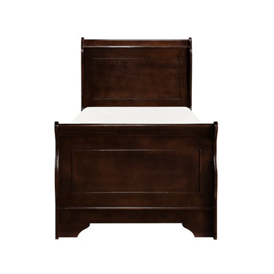 Lit simple en cerisier foncé avec motifs traditionnels, fabriqué en placage et en bois d'ingénierie, avec tête de lit et rails, idéal pour embellir la finition de la chambre à coucher, comprend les meubles nécessitant un sommier