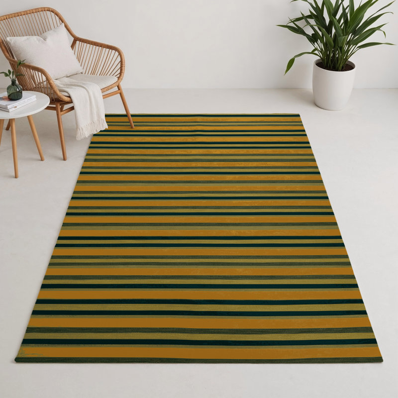 Tapis intérieur / extérieur brun HorizontalStripes, Rectangle 5 pi x 7 pi