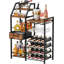 Armoire sur pied avec porte-bouteilles et tiroir en tissu - Support à bouteilles à whisky rétro multi-niveaux pour l'organisation d'un bar à la maison