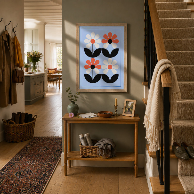 Four Modernist Blooms Mid-Century - Framed Print, Oak, A4 - 29.7 x 21.0 cm