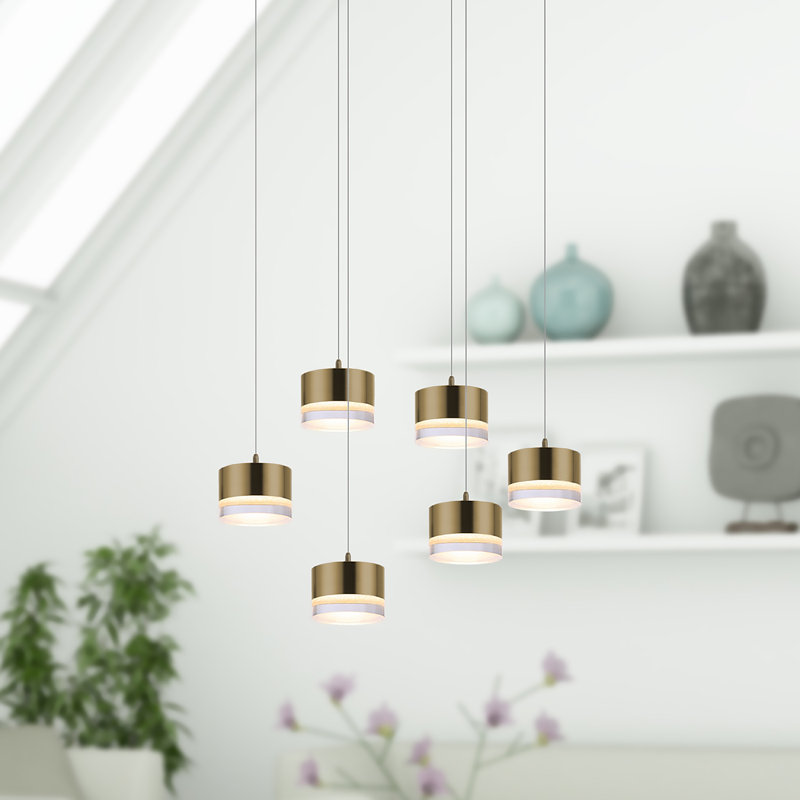 Luminaire suspendu tambour 6 lumières Barnsdall, Laiton brossé
