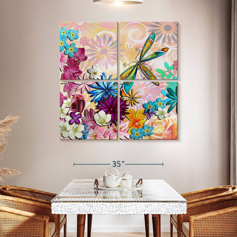 Collage floral fantaisiste Harnek II, H 45 po x l 45 po