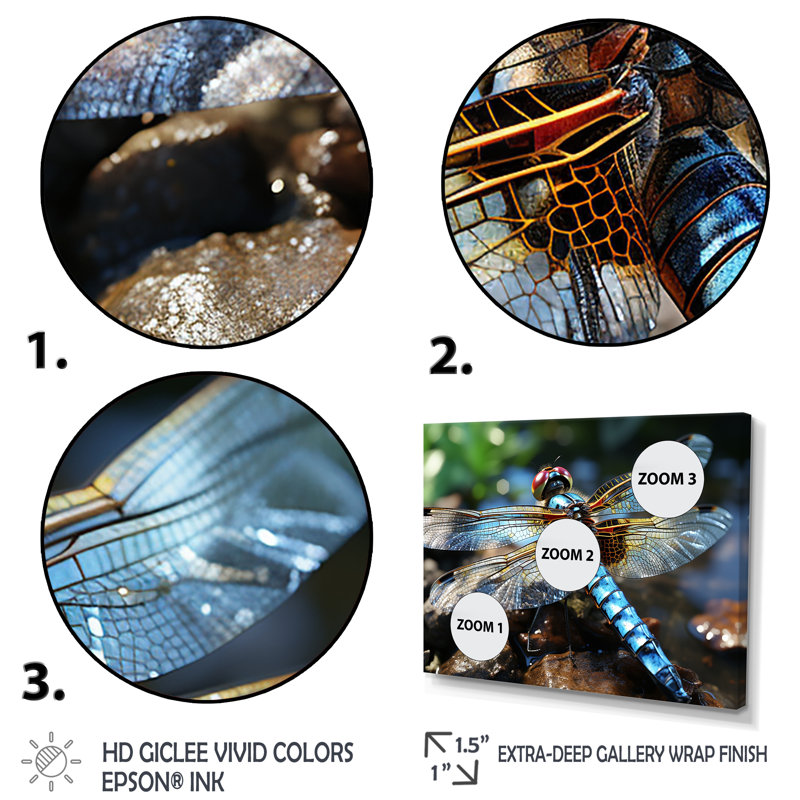 «Blue Fluttering Dragonfly I», art mural libellule, Cadre flottant noir, H 12 po x l 20 po x P 1 po