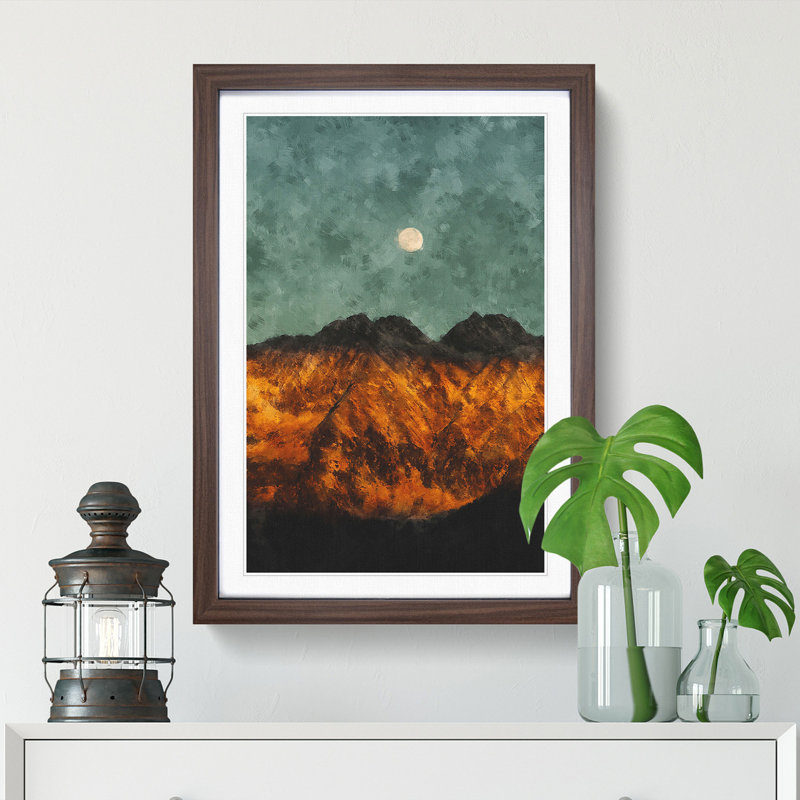 Moon over the Mountains in Italy - Picture Frame Painting Print, 87cm H x 62cm W x 2cm D, Walnut Framed