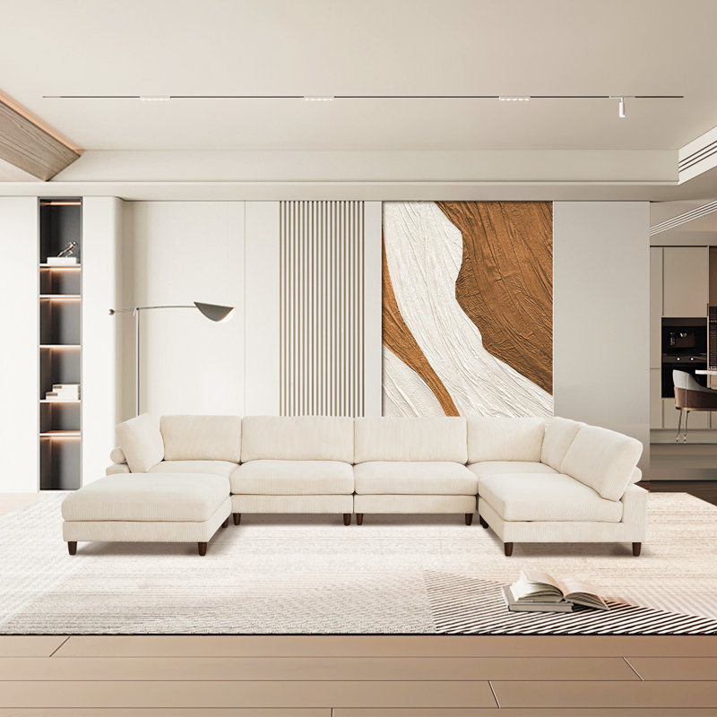 Canapé modulaire en velours côtelé 6 pièces, Velours côtelé blanc