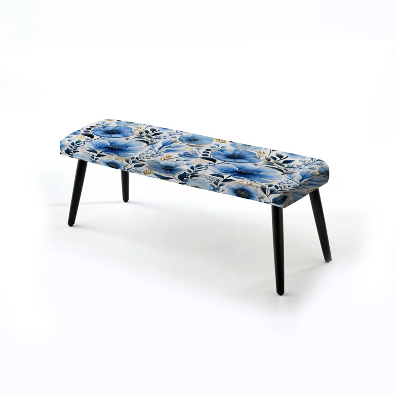 Watercolor Whimsy Blue Floral Melody - Banc rembourré floral noir