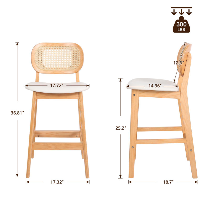 25" PU Upholstered Counter Height Bar Stool, Brown, Cream, 2