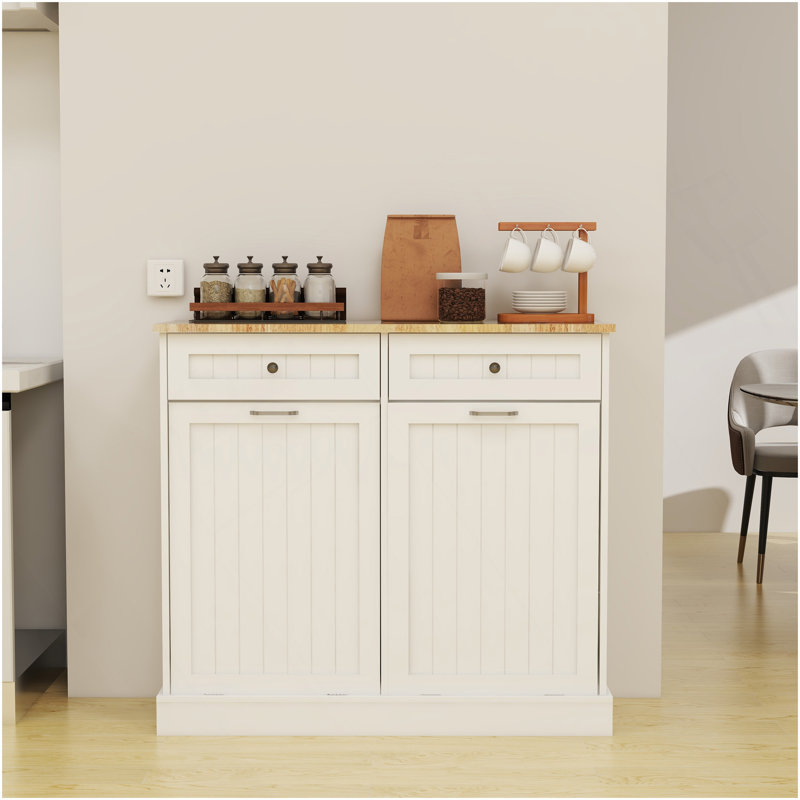 Armoire poubelle de cuisine à deux tiroirs et deux compartiments basculants - blanc