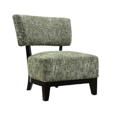 Beth Accent Chair with Angled Back, Black Wood, Green Abstract Fabric