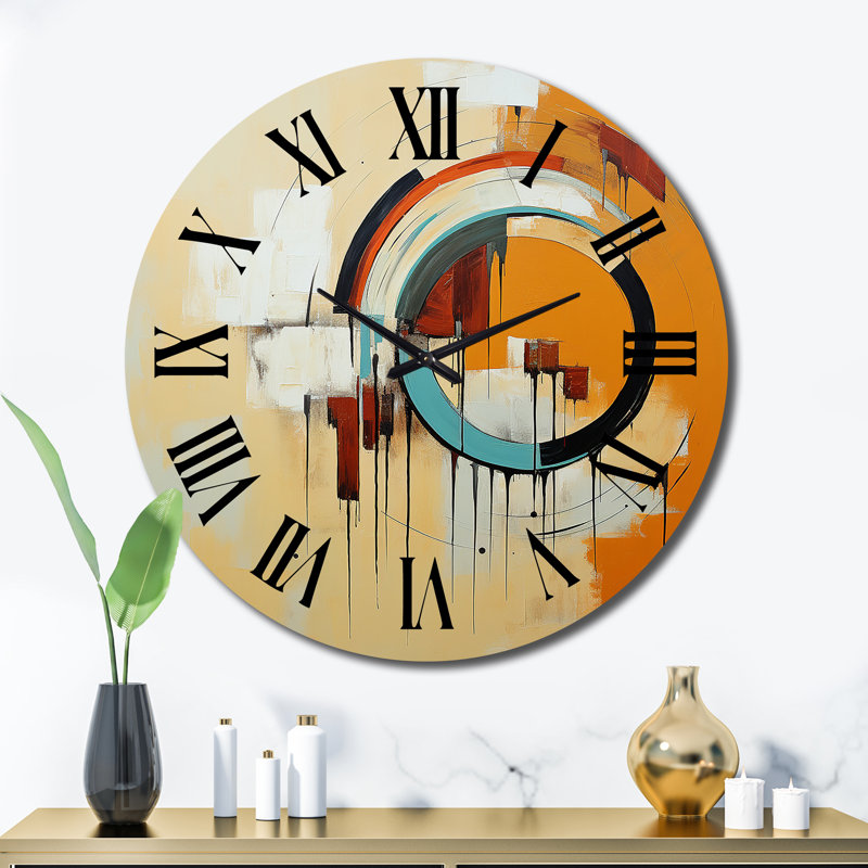 Horloge murale Mid-Century géométrique abstrait orange rétro I, Très grand