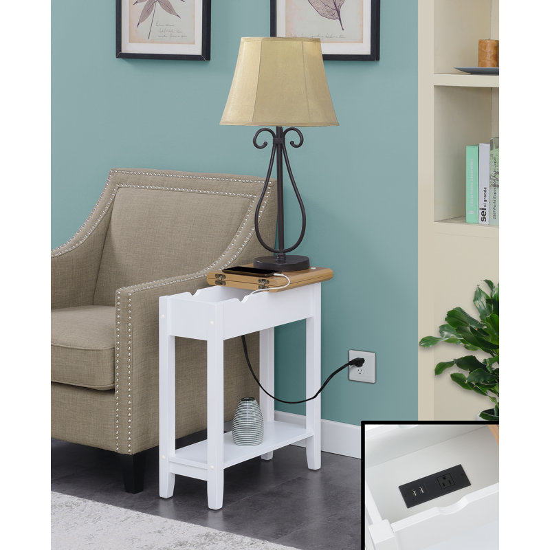 Carbin End Table and Built-In Outlets, Driftwood Top/White Base