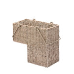 14-Inch Wicker Staircase Basket with Handles - Handmade L-Shaped Woven Seagrass Stair-Style Storage Organizer - Durable Container by Villacera