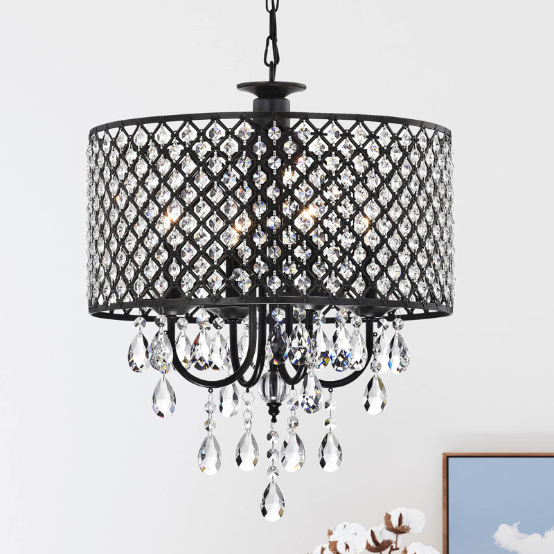 Camryn 4-Light Dimmable Crystal Drum Chandelier
