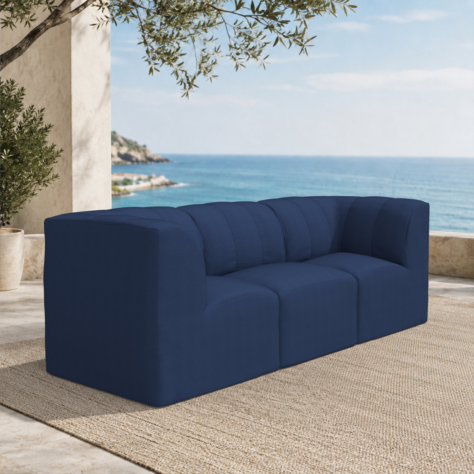 Praia 3-Person Sunbrella® Patio Seating Group, Canvas Navy Sunbrella® Canvas