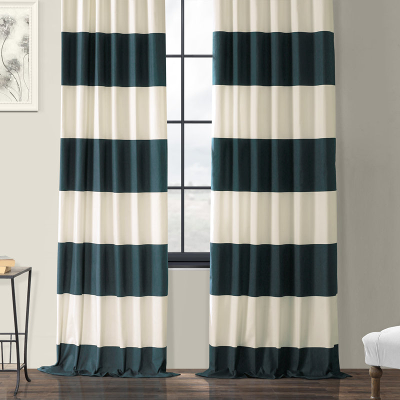 Uinta Metro Contemporary Contrast Striped Printed Room Darkening Cotton Curtains-Single Panel, 50" x 84", Black