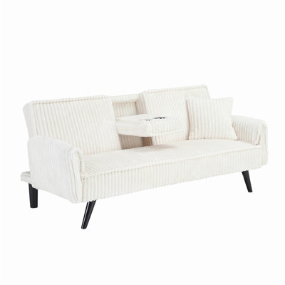 Comfortable Corduroy Sofa with Adjustable Backrest and Cup Holders, Perfect for Relaxing and Entertaining