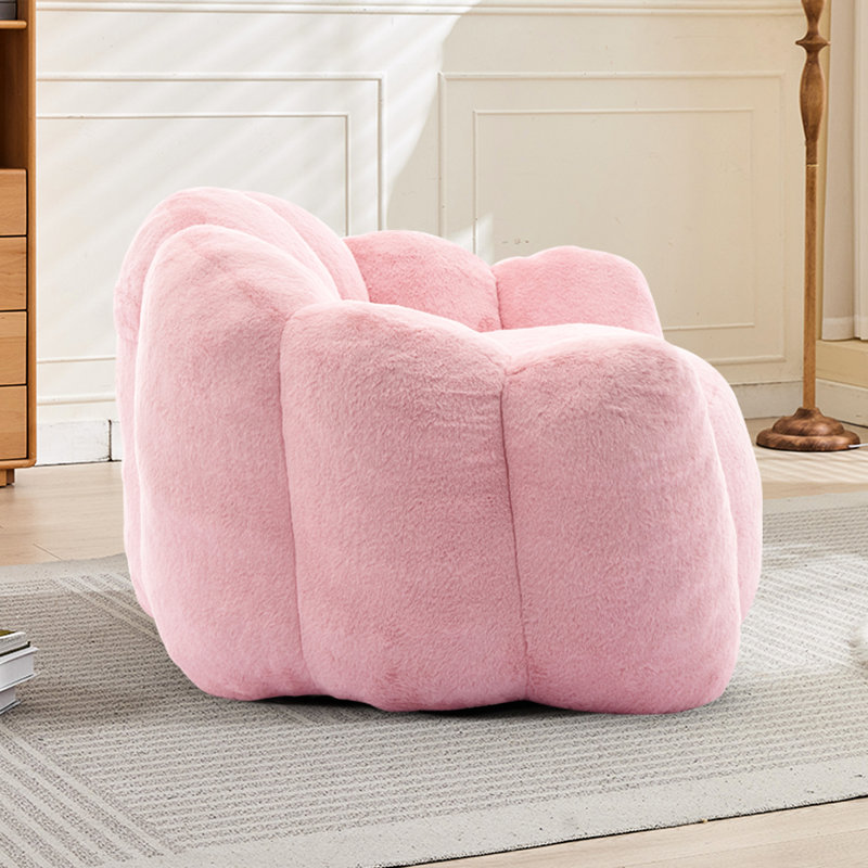 Pouf coussin adulte en fausse fourrure rose, rembourrage en mousse haute densité, anneau de traction pour un déplacement facile, sans assemblage, antidérapant, usage multiple, forme lotus, anneau, tissu.
