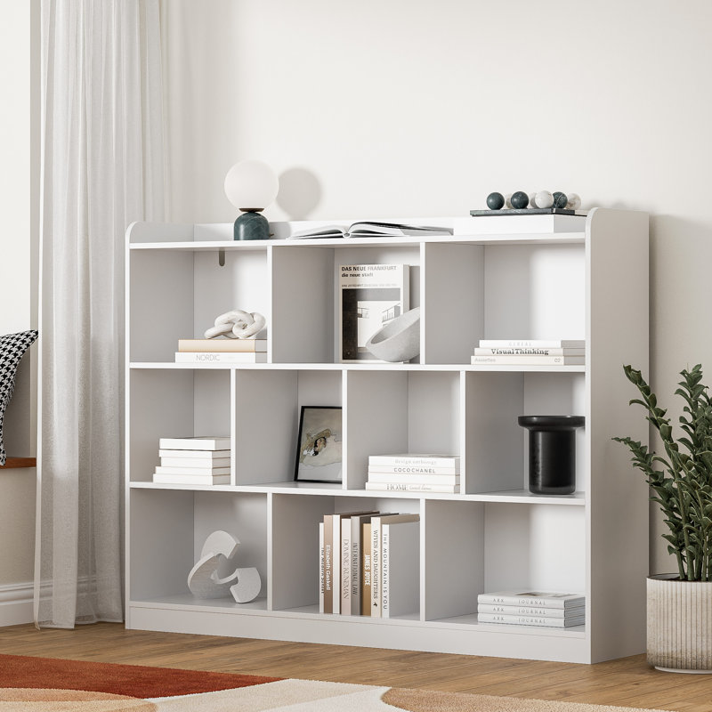 Ebern Designs White Cube Bookshelf, Wood Bookcase With 3 Tier Open Shelves, 10-cube Minimalist Storage Shelf For Living Room, 43.3" W X 35.4" H