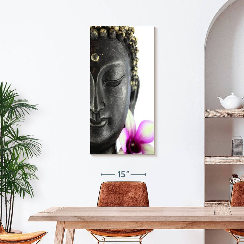 Tête de Bouddha, reproduction sur toile, H 42 po x l 21 po x P 1,25 po