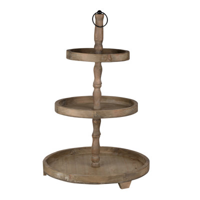 D19x30" Weathered Brown Three-Tiered Round Serving Tray