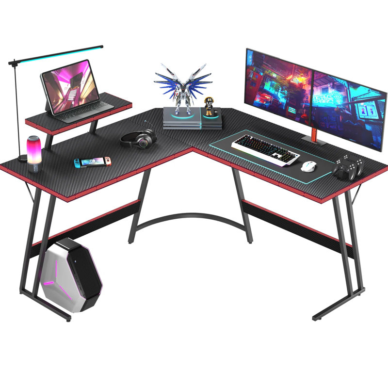 L Shaped Gaming Computer Desk with Adjustable Game Chair, Black
