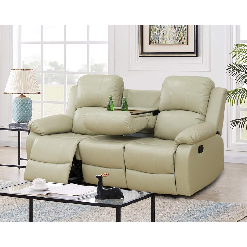 Canapé inclinable 3 places, Similicuir beige