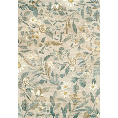 Tapis floral lavable à la machine 5 pi x 7 pi avec envers antidérapant Vika